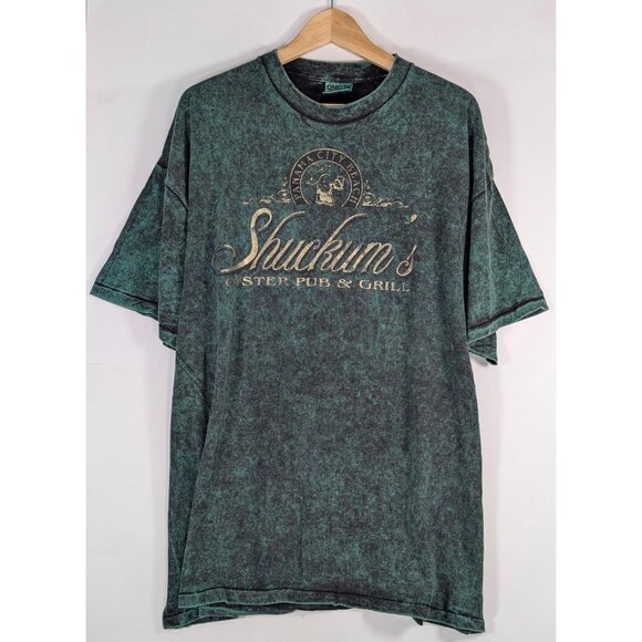 Vintage Shuckums Oyster Pub Panama Single Stitch Shirt Size XXL 2XL Unisex Green - Picture 1 of 5